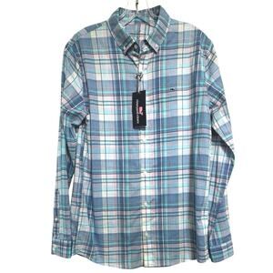 Vineyard Vines Boys XL 18 Beach Tartan Plaid Woven Button Down Dress Shirt